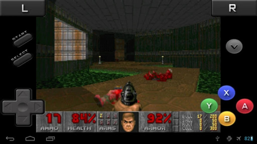 First-person core with on-screen D-pad and face buttons