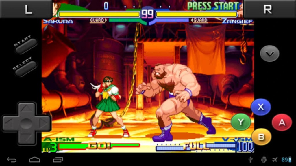 2D fighter with D-pad and face-button overlay